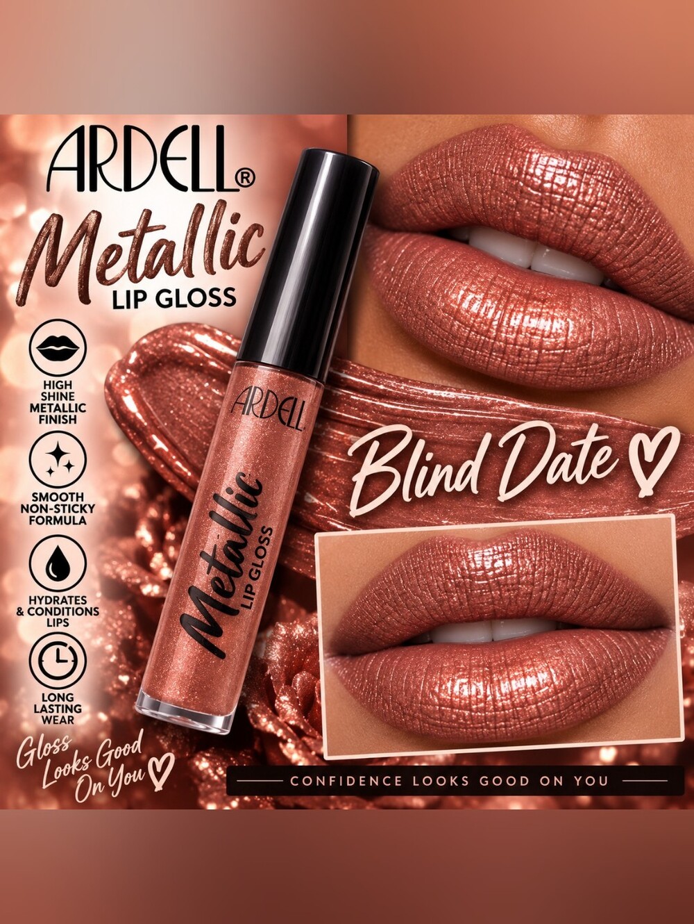 Ardell Metallic Lip Gloss — Blind Date Copper Pink